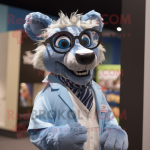 Blue Thylacosmilus mascot costume character dressed with a Romper and Eyeglasses