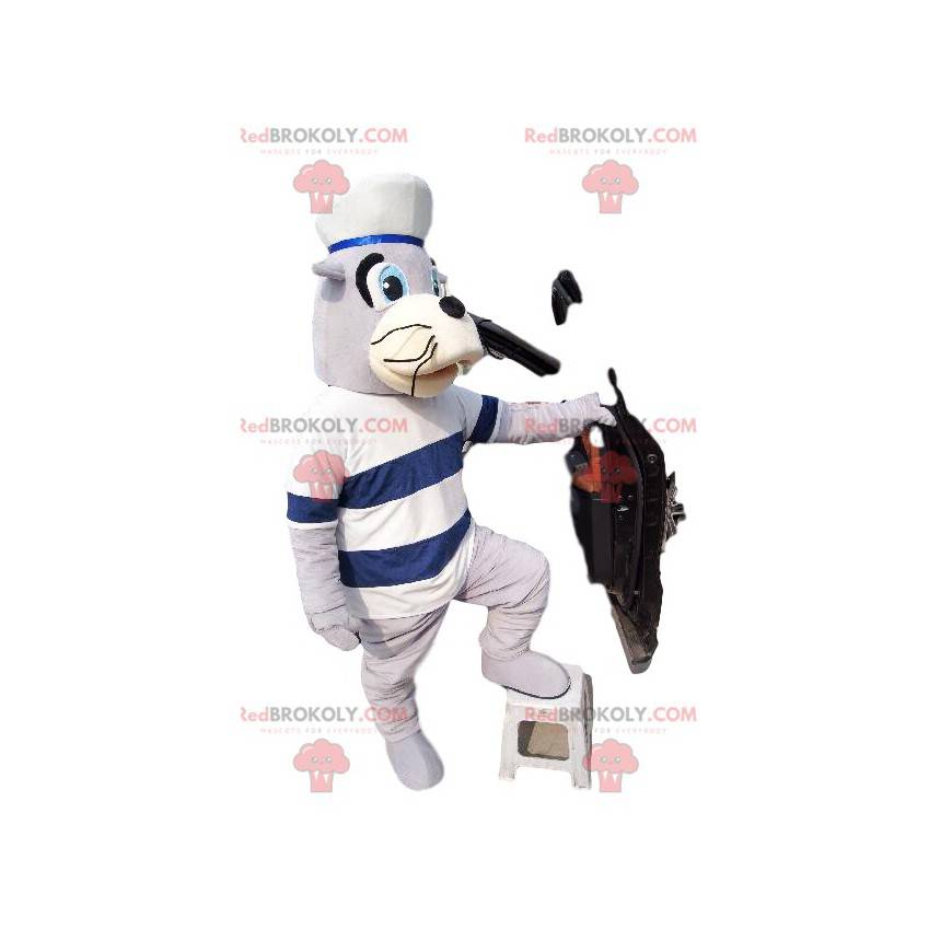 Mascotte de phoque en tenue de marin. Costume de phoque -