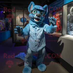 Blue Thylacosmilus mascot costume character dressed with a Romper and Eyeglasses