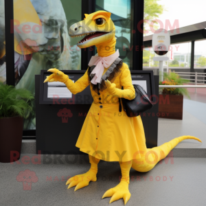 Geel Velociraptor mascotte...