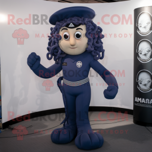 Navy Medusa mascot costume character dressed with a Romper and Bracelets