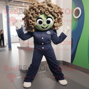 Navy Medusa mascot costume character dressed with a Romper and Bracelets