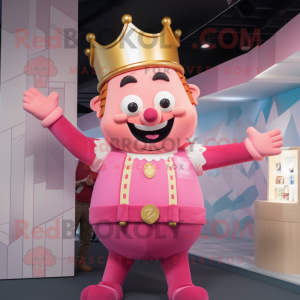 Pink King mascot costume character dressed with a Oxford Shirt and Suspenders