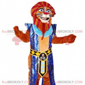 Mascotte de lion marron en tenue de Pharaon. - Redbrokoly.com