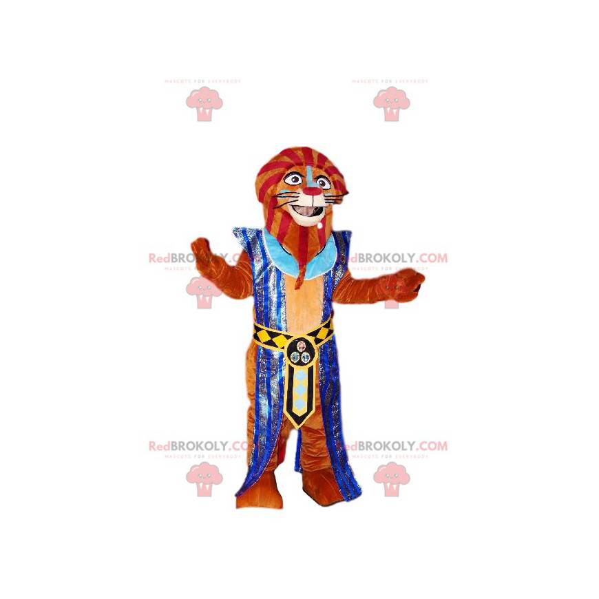 Mascote do leão marrom com roupa de Faraó. - Redbrokoly.com