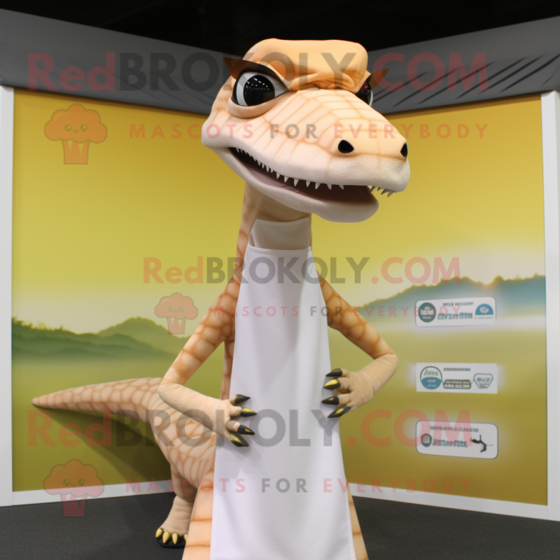 Cream Coelophysis mascot costume character dressed with a Cover-up and Headbands