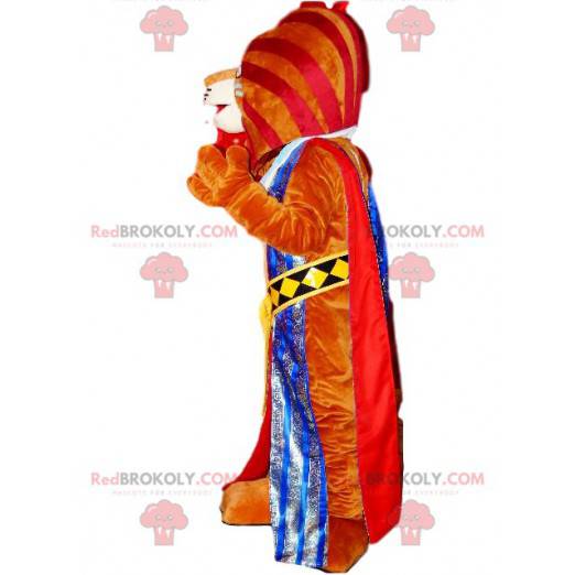 Braunes Löwenmaskottchen im Pharao-Outfit. - Redbrokoly.com