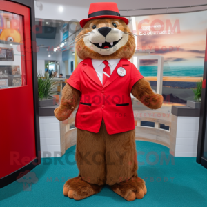 Red Otter maskot kostume...