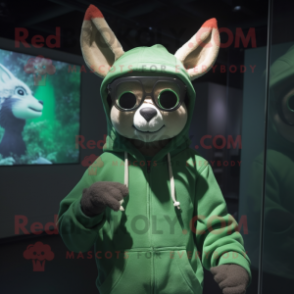 Green Roe Deer mascot costume character dressed with a Hoodie and Eyeglasses