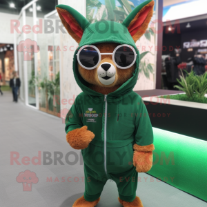 Green Roe Deer mascot costume character dressed with a Hoodie and Eyeglasses