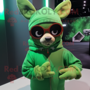 Green Roe Deer mascot costume character dressed with a Hoodie and Eyeglasses