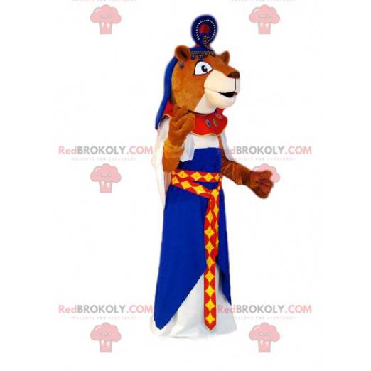 Mascote leoa marrom vestida de rainha egípcia - Redbrokoly.com