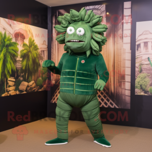 Forest Green Trilobite mascot costume character dressed with a Joggers and Hairpins