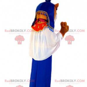 Mascotte de lionne marron en tenue de Reine égyptienne -