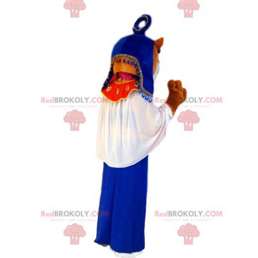 Brun lejoninna maskot klädd som egyptisk drottning -
