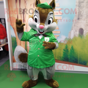 Green Squirrel mascot costume character dressed with a Midi Dress and Pocket squares