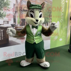 Green Squirrel mascot costume character dressed with a Midi Dress and Pocket squares