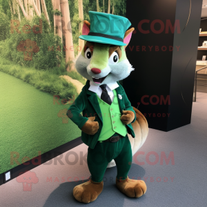 Green Squirrel mascot costume character dressed with a Midi Dress and Pocket squares