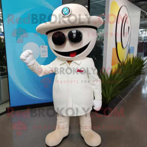 White Aglet mascot costume character dressed with a Moto Jacket and Hat pins