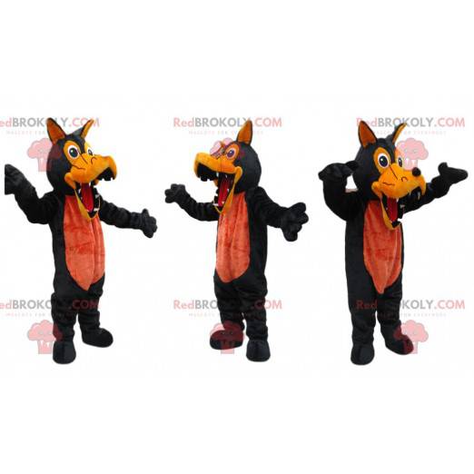 Black and orange wolf mascot with big teeth - Redbrokoly.com