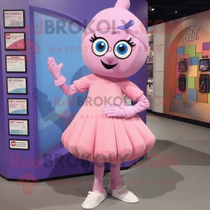 Lavender Pink mascot costume character dressed with a Mini Dress and Shoe clips