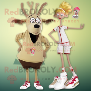 Beige Deer mascot costume character dressed with a Bikini and Shoe clips