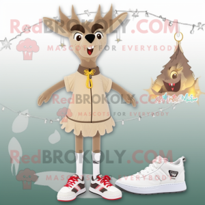Beige Deer mascot costume character dressed with a Bikini and Shoe clips