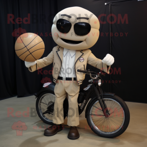 Beige Basketball Ball mascot costume character dressed with a Biker Jacket and Bow ties