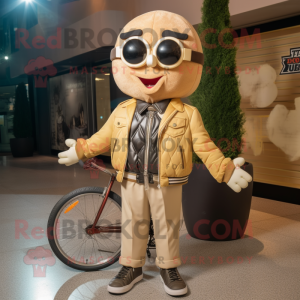 Beige Basketball Ball mascot costume character dressed with a Biker Jacket and Bow ties