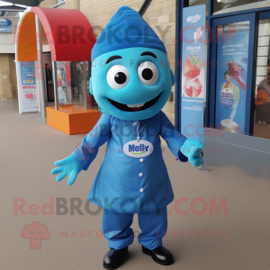 Sky Blue Tikka Masala mascot costume character dressed with a Oxford Shirt and Keychains