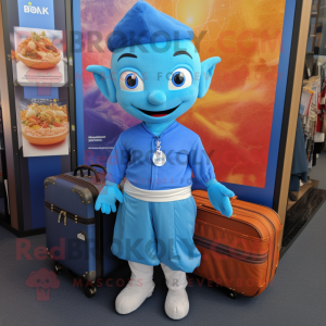 Sky Blue Tikka Masala mascot costume character dressed with a Oxford Shirt and Keychains