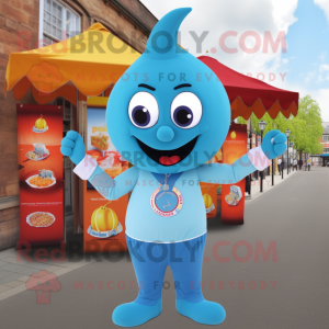 Sky Blue Tikka Masala mascot costume character dressed with a Oxford Shirt and Keychains