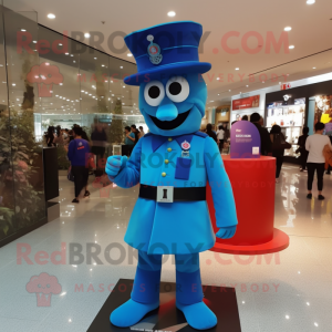 Blue Soldier mascot costume character dressed with a A-Line Dress and Hats