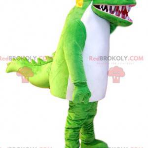Super sjov grøn og hvid krokodille maskot. Krokodille kostume -