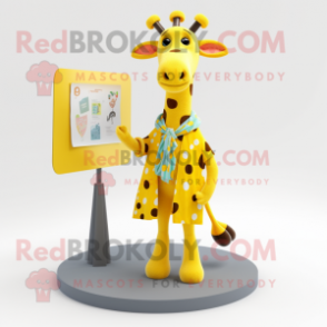 Lemon Yellow Giraffe mascot costume character dressed with a Cardigan and Necklaces