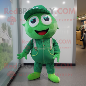 Green Tuna mascot costume character dressed with a Dungarees and Hats