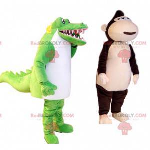 Mascotte de crocodile vert et blanc super fun. Costume de