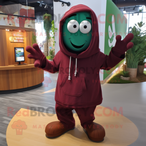 Maroon Zucchini mascot costume character dressed with a Hoodie and Necklaces