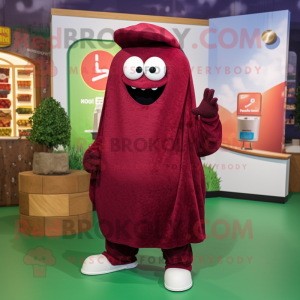 Maroon Zucchini mascot costume character dressed with a Hoodie and Necklaces