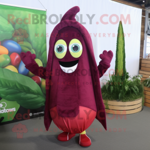 Maroon Zucchini mascot costume character dressed with a Hoodie and Necklaces