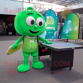 Green Ping Pong Table mascot costume character dressed with a Playsuit and Briefcases
