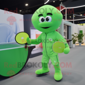 Green Ping Pong Table mascot costume character dressed with a Playsuit and Briefcases