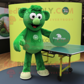 Green Ping Pong Table mascot costume character dressed with a Playsuit and Briefcases
