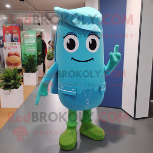 Cyan Miso Soup mascot costume character dressed with a Bootcut Jeans and Anklets