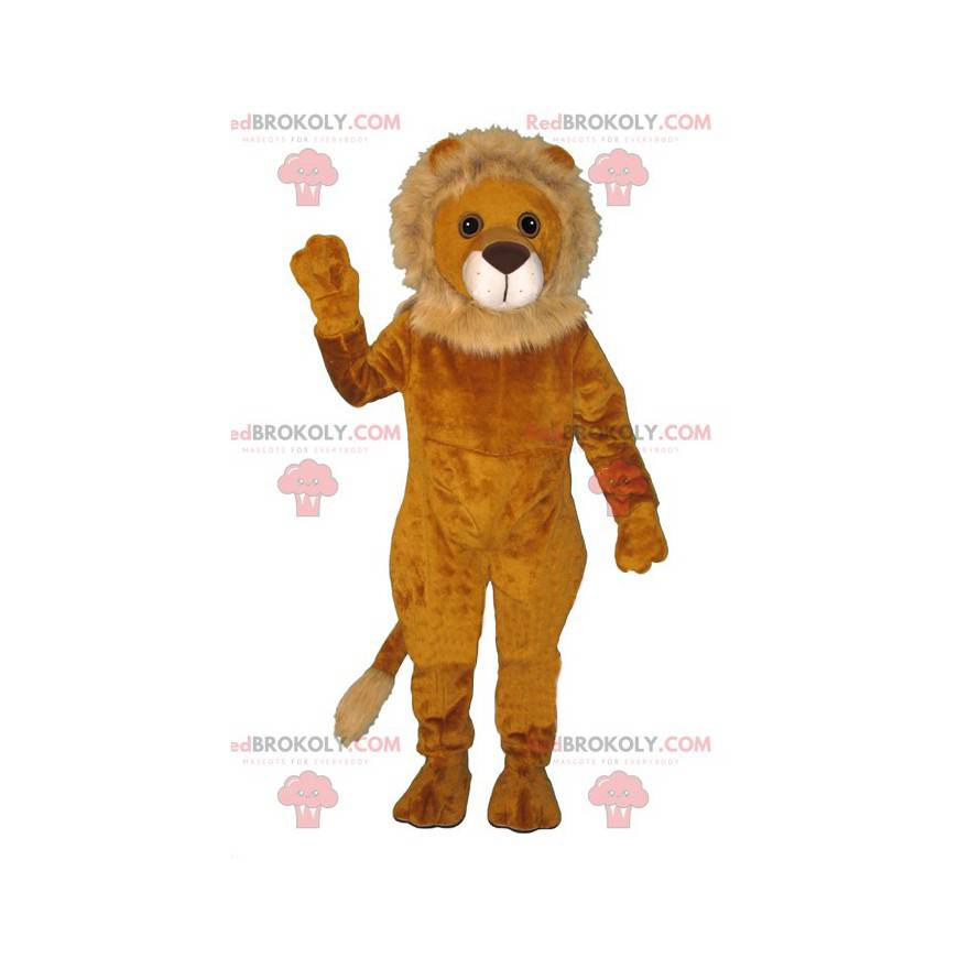 Mascotte de lion orange et beige doux et poilu - Redbrokoly.com