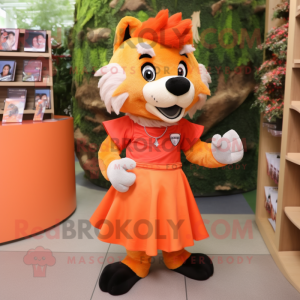 Orange Wolf mascot costume character dressed with a Pleated Skirt and Keychains