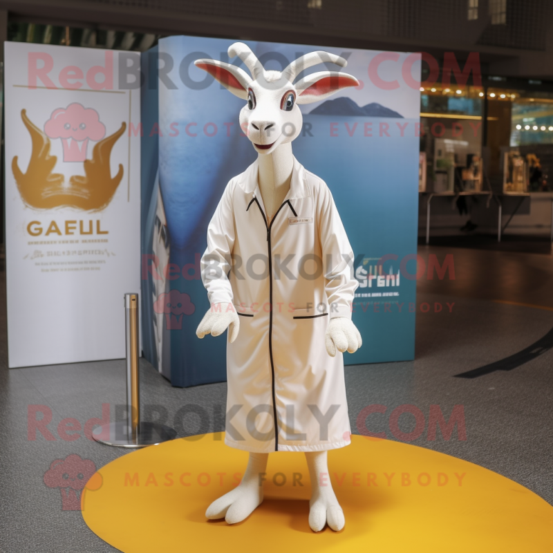 White Gazelle mascot costume character dressed with a Raincoat and Ties