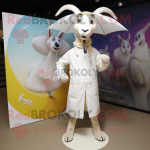 White Gazelle mascot costume character dressed with a Raincoat and Ties