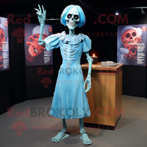 Sky Blue Undead mascot costume character dressed with a Shift Dress and Rings