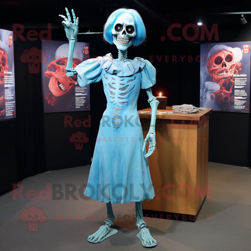 Sky Blue Undead mascot costume character dressed with a Shift Dress and Rings Sky Blue Undead mascot costume character dressed with a Shift Dress and Rings